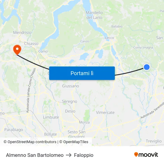 Almenno San Bartolomeo to Faloppio map