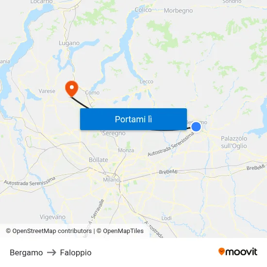 Bergamo to Faloppio map