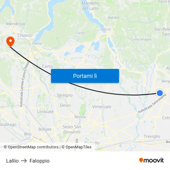 Lallio to Faloppio map