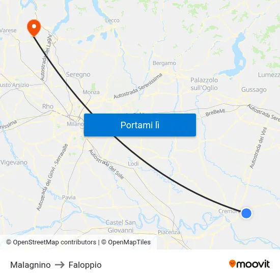 Malagnino to Faloppio map