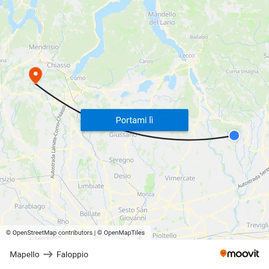Mapello to Faloppio map