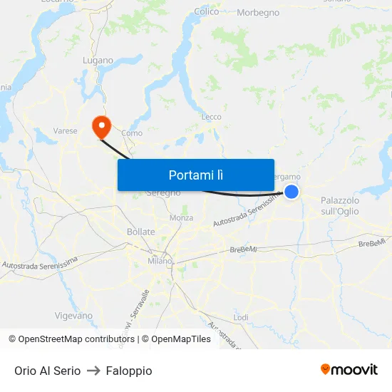 Orio Al Serio to Faloppio map
