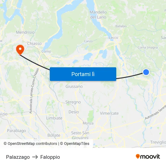 Palazzago to Faloppio map