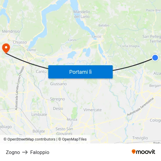 Zogno to Faloppio map
