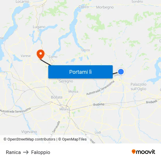 Ranica to Faloppio map