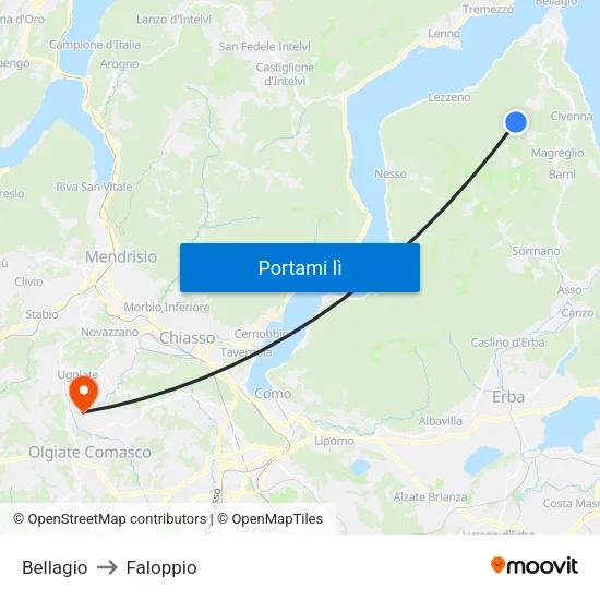 Bellagio to Faloppio map