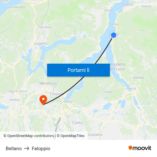 Bellano to Faloppio map