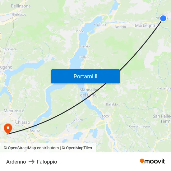 Ardenno to Faloppio map