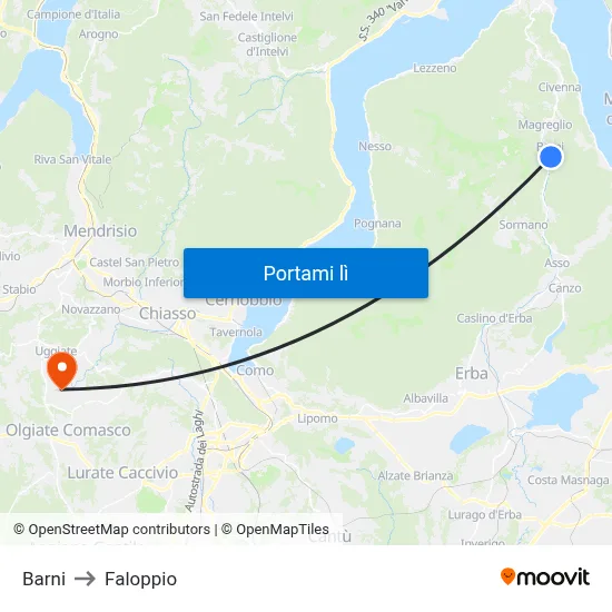 Barni to Faloppio map