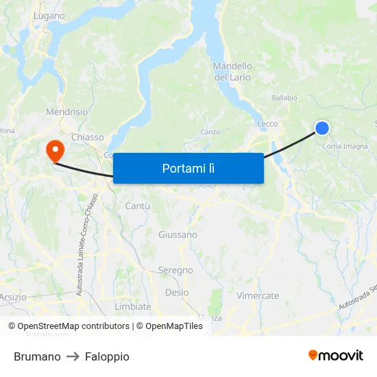 Brumano to Faloppio map