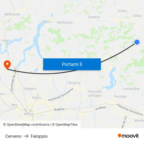 Cerveno to Faloppio map
