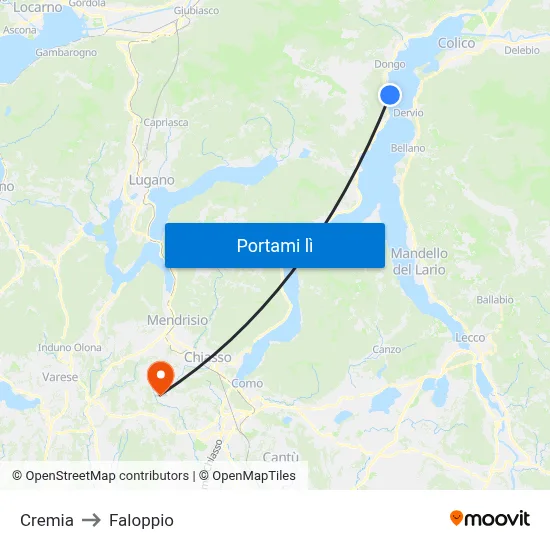 Cremia to Faloppio map