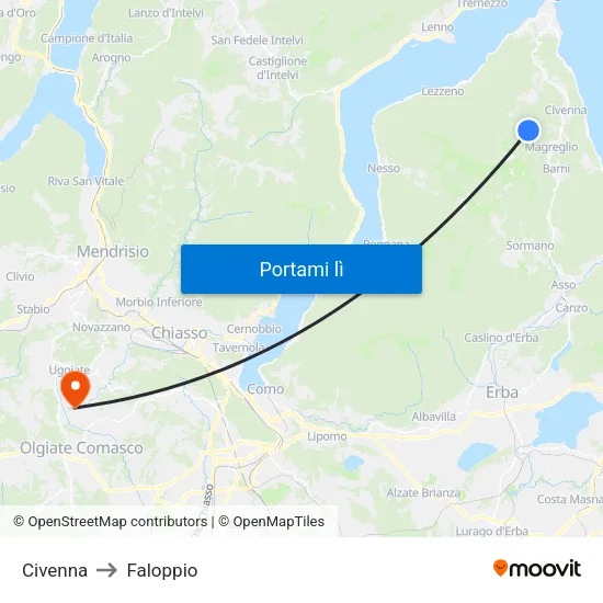 Civenna to Faloppio map