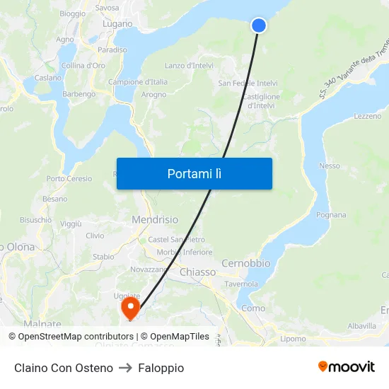 Claino Con Osteno to Faloppio map