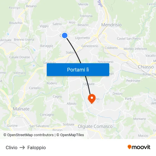 Clivio to Faloppio map