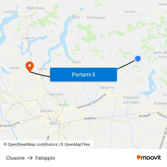 Clusone to Faloppio map
