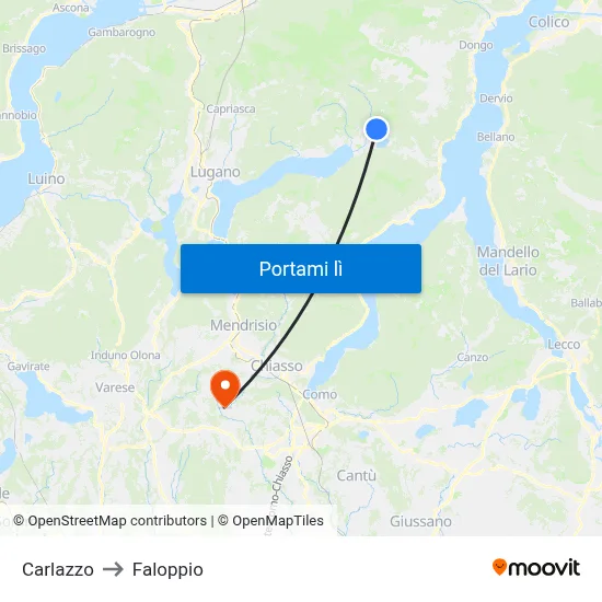 Carlazzo to Faloppio map