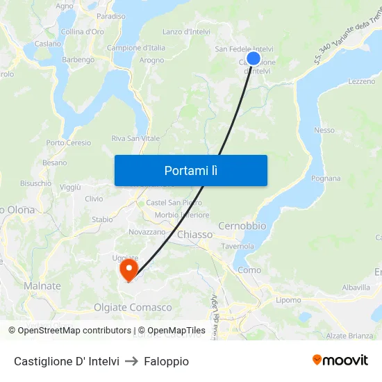 Castiglione D' Intelvi to Faloppio map