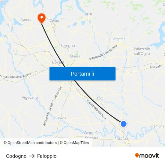 Codogno to Faloppio map