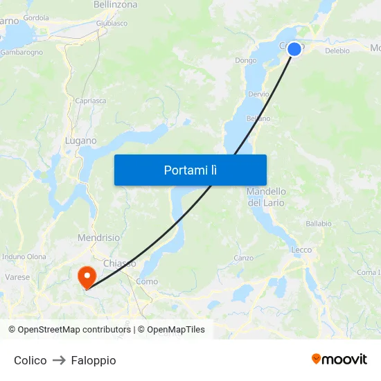 Colico to Faloppio map