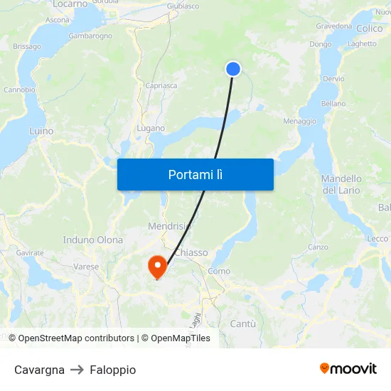 Cavargna to Faloppio map