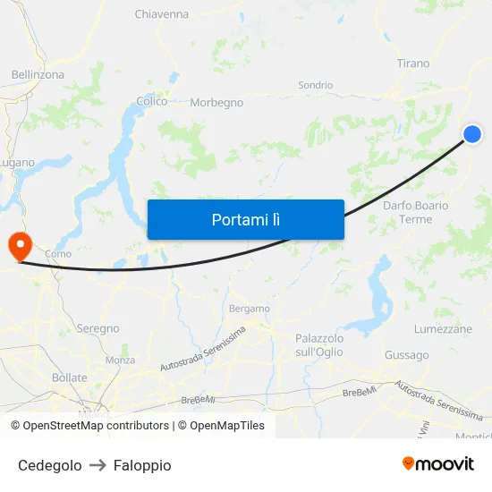 Cedegolo to Faloppio map