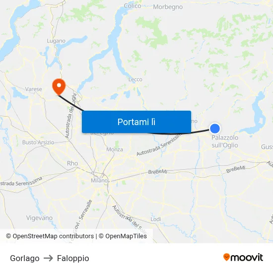Gorlago to Faloppio map