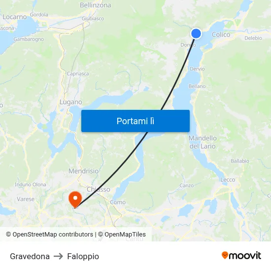 Gravedona to Faloppio map