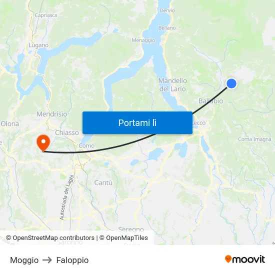 Moggio to Faloppio map