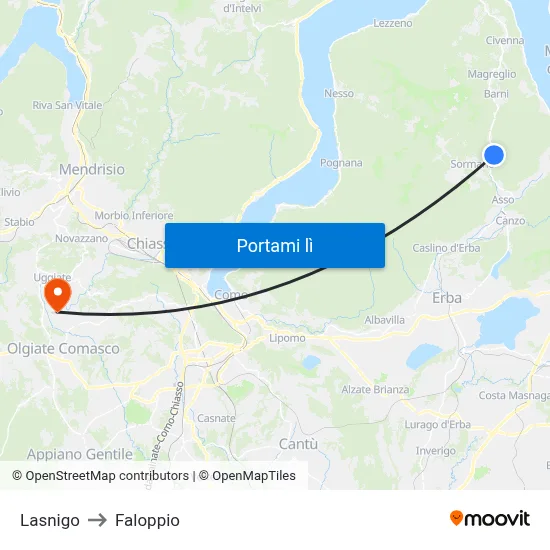 Lasnigo to Faloppio map