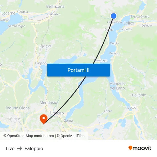 Livo to Faloppio map