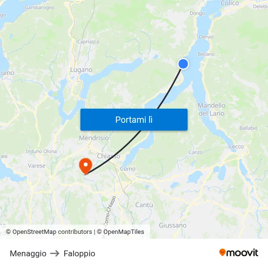 Menaggio to Faloppio map