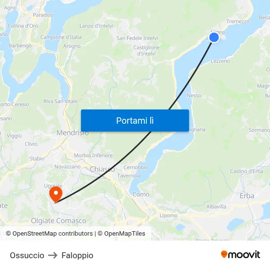 Ossuccio to Faloppio map