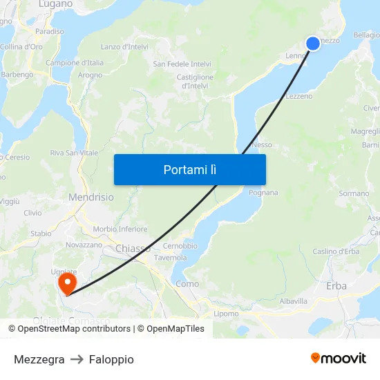 Mezzegra to Faloppio map