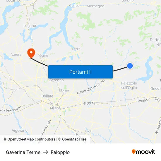 Gaverina Terme to Faloppio map