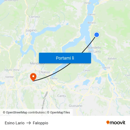 Esino Lario to Faloppio map