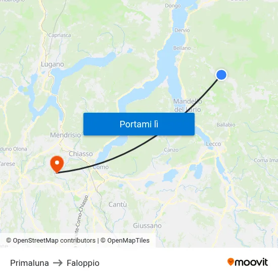 Primaluna to Faloppio map