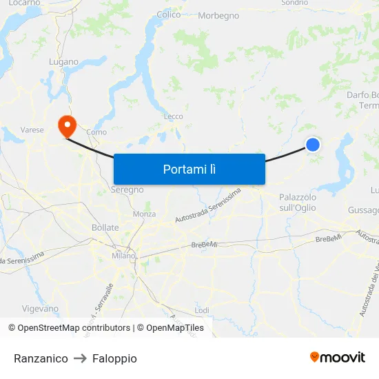 Ranzanico to Faloppio map