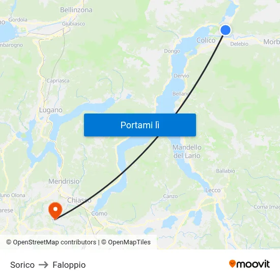Sorico to Faloppio map