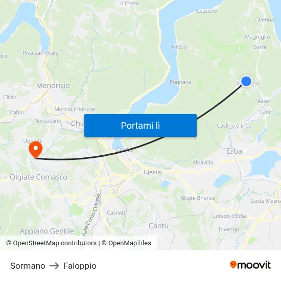 Sormano to Faloppio map