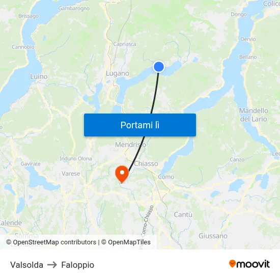 Valsolda to Faloppio map