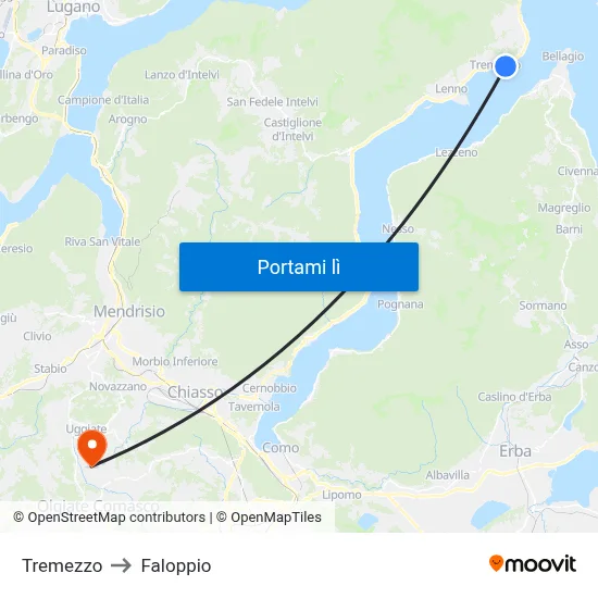 Tremezzo to Faloppio map