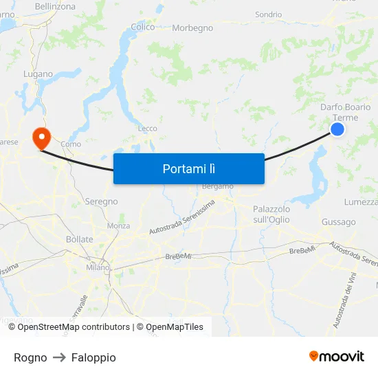 Rogno to Faloppio map