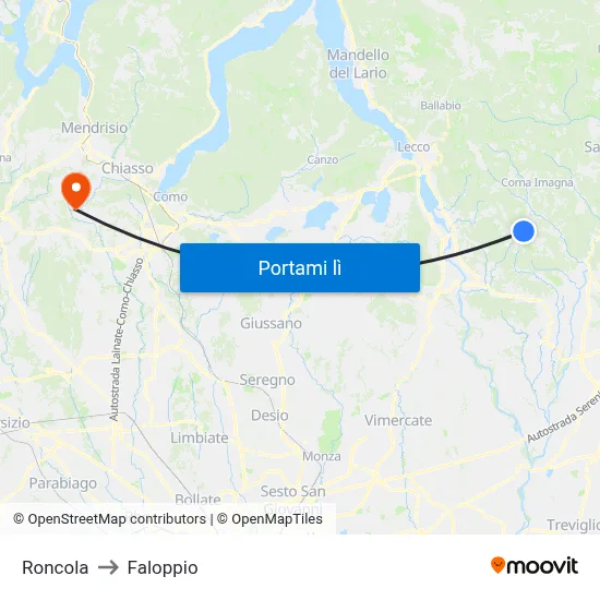 Roncola to Faloppio map