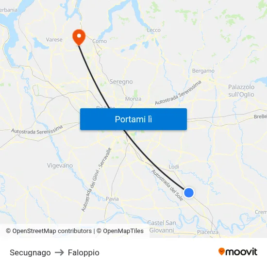 Secugnago to Faloppio map