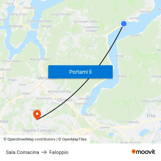Sala Comacina to Faloppio map