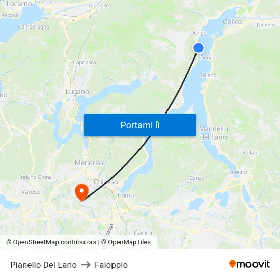 Pianello Del Lario to Faloppio map
