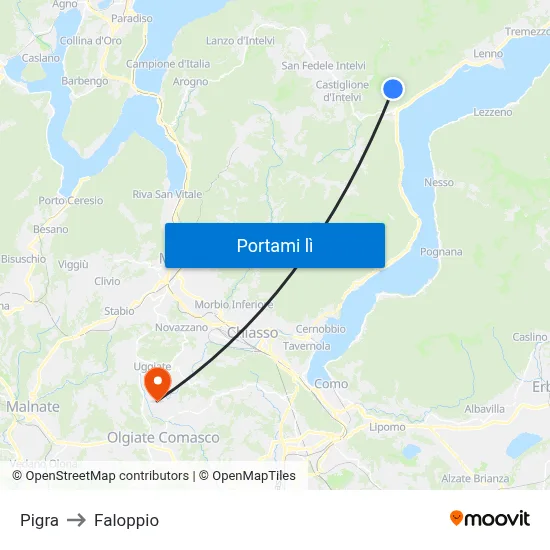 Pigra to Faloppio map
