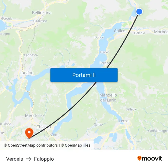 Verceia to Faloppio map