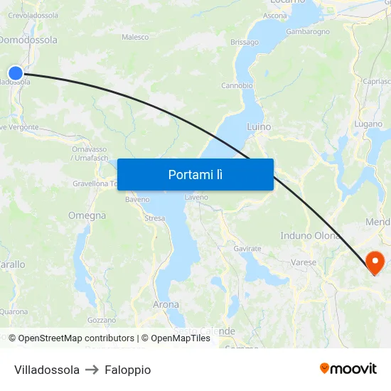 Villadossola to Faloppio map